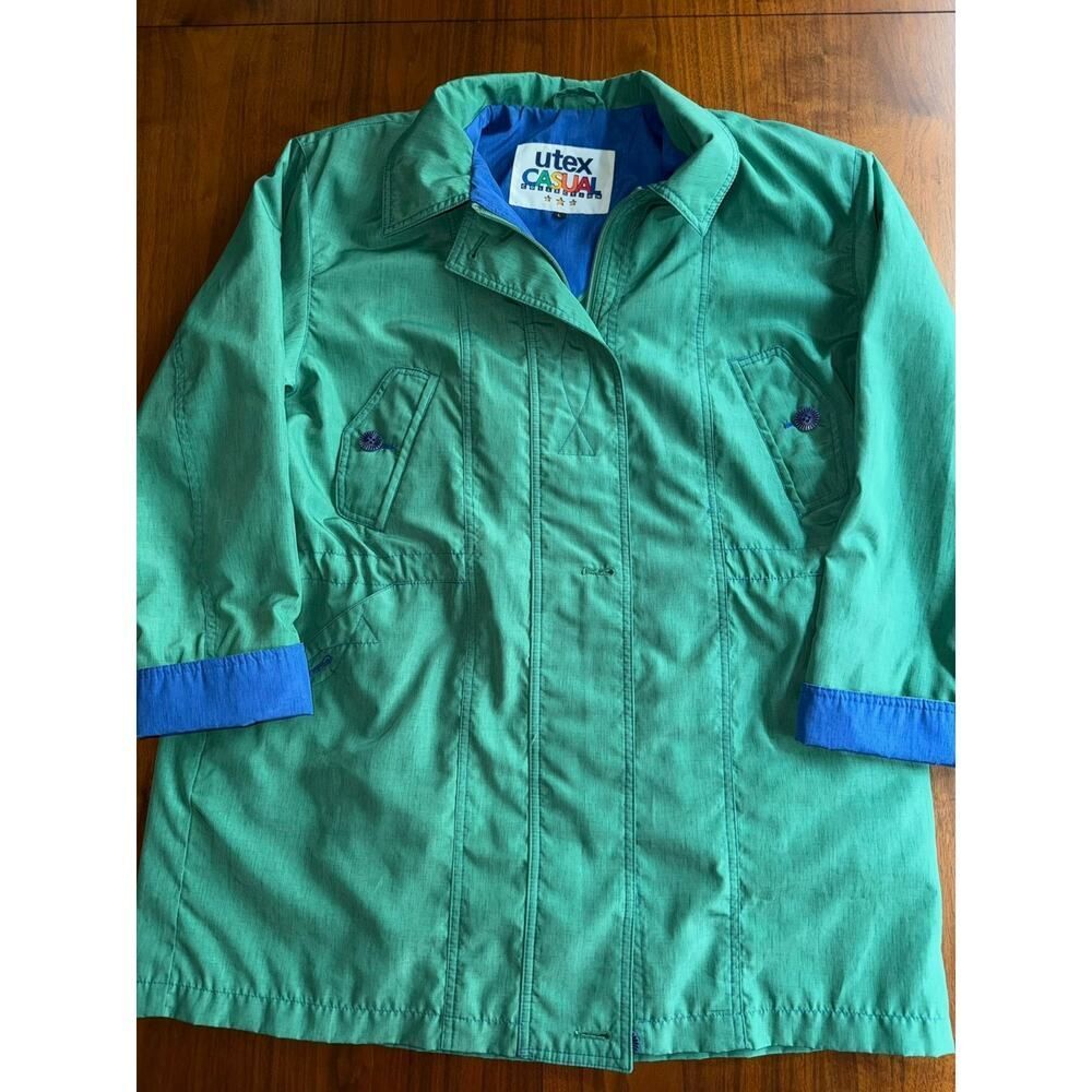 Vintage Utex Casual Collection Women's Green & Blue Windbreaker - Size L